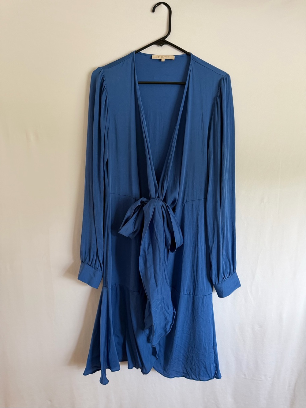 Nouvelle Silk95Five blue Silk Blend Tie Front Long Sleeve Dress S